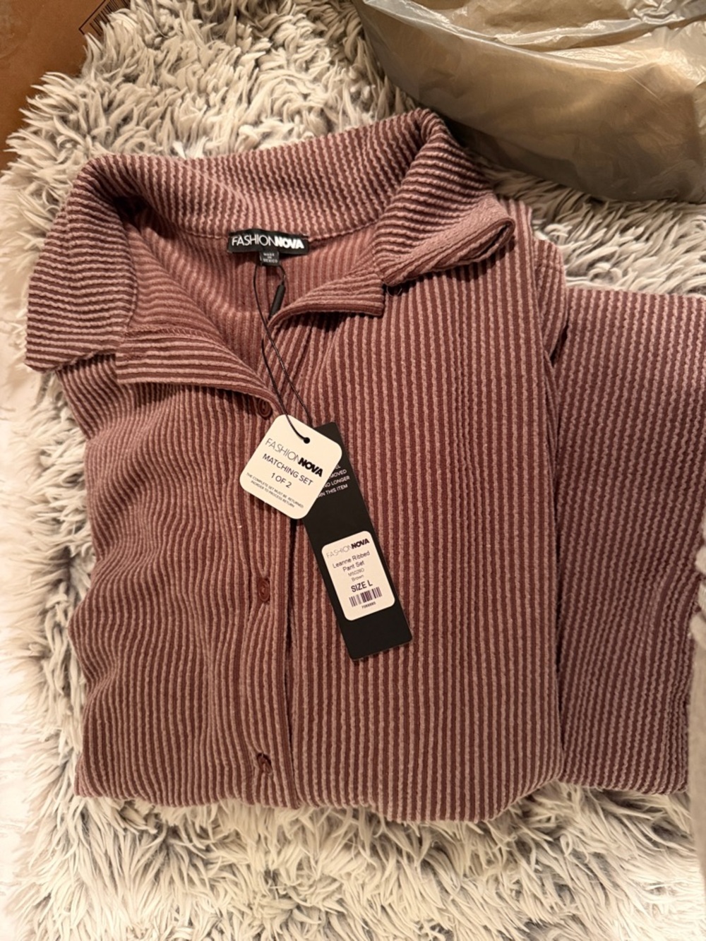 Cozy Ribbed Button Set - In Brown - Picture 3 of 3